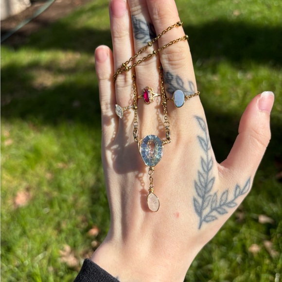 Blue mystic topaz and moonstone double dangle interchangeable necklace - Picture 3 of 5